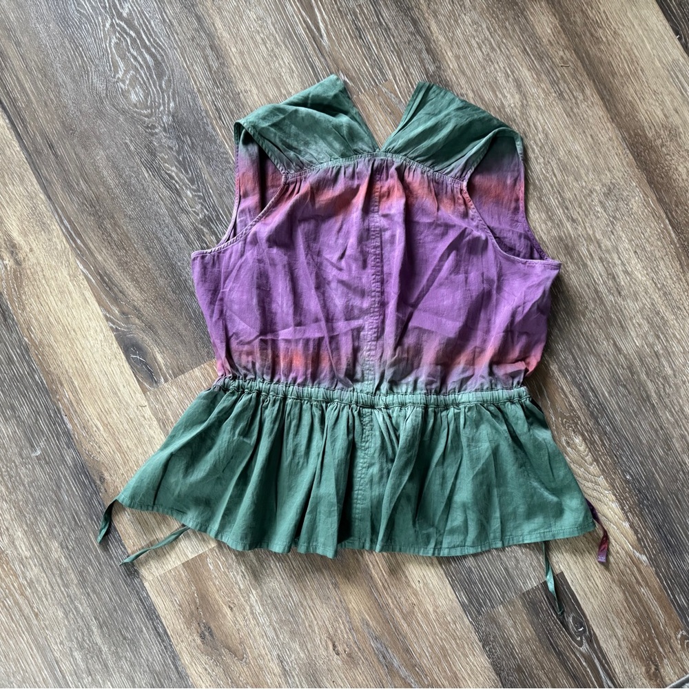 Raquel Allegra Daydream Top Size S Sleeveless Fantasy Tiger Tie Dye Green Purple - Picture 10 of 16